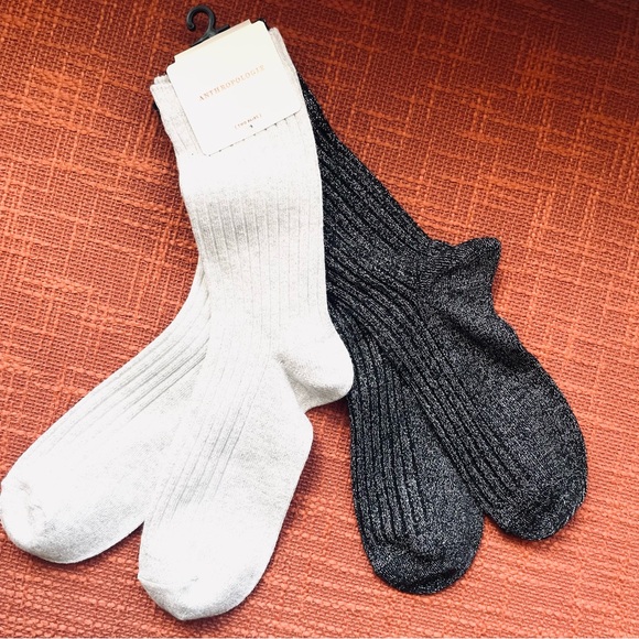 Anthropologie Ribbed Lurex Trouser Socks Set of Two OS NWT - Picture 9 of 9